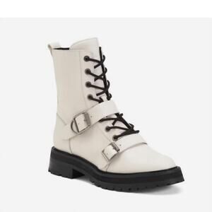 NEW DOLCE VITA women's lug sole leather combat boots in white
